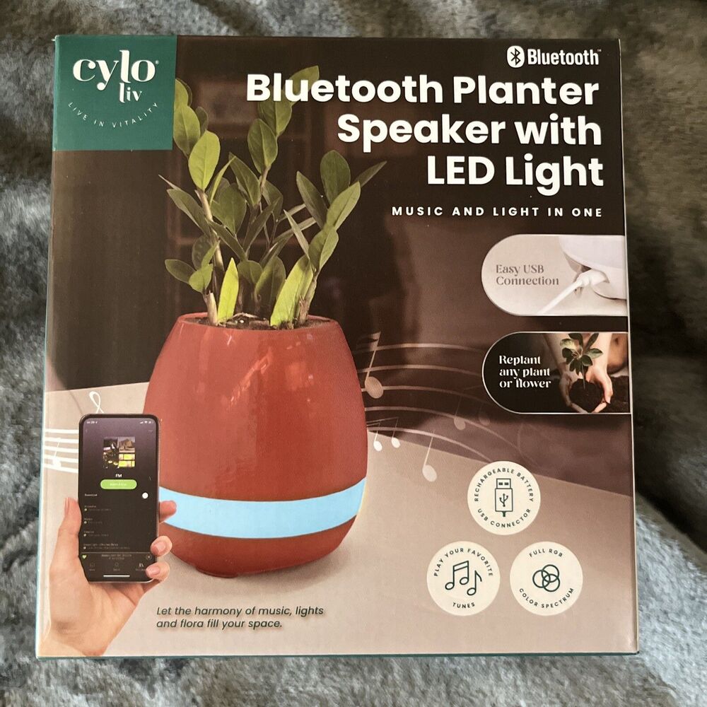 Bluetooth Planter Speaker With LED Light - Rechargeable- USB Music & Lights COOL